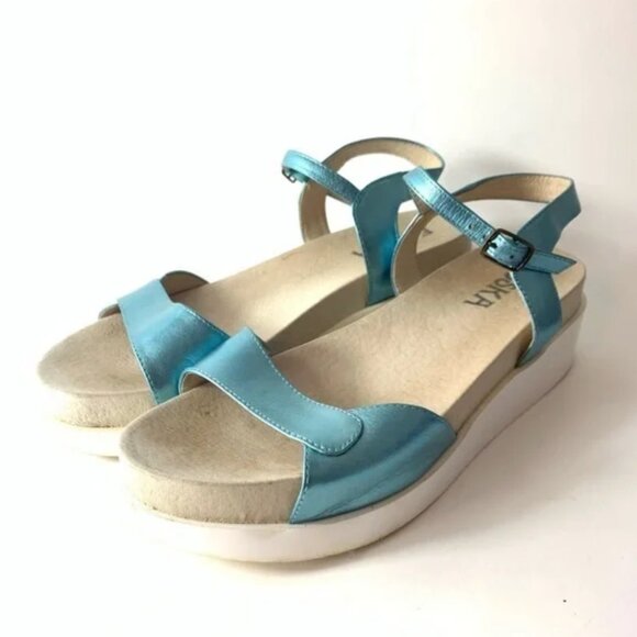 Anthropologie Esska Women's Neo Blue Metallic Sandals - 41/9.5 - Picture 1 of 11